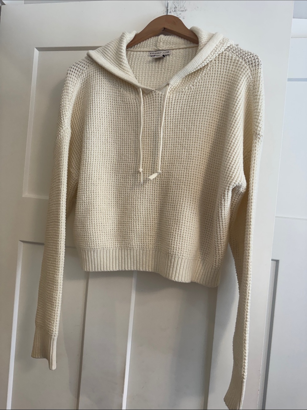 Sincerely Jules Cream Waffle Knit Hooded Sweater